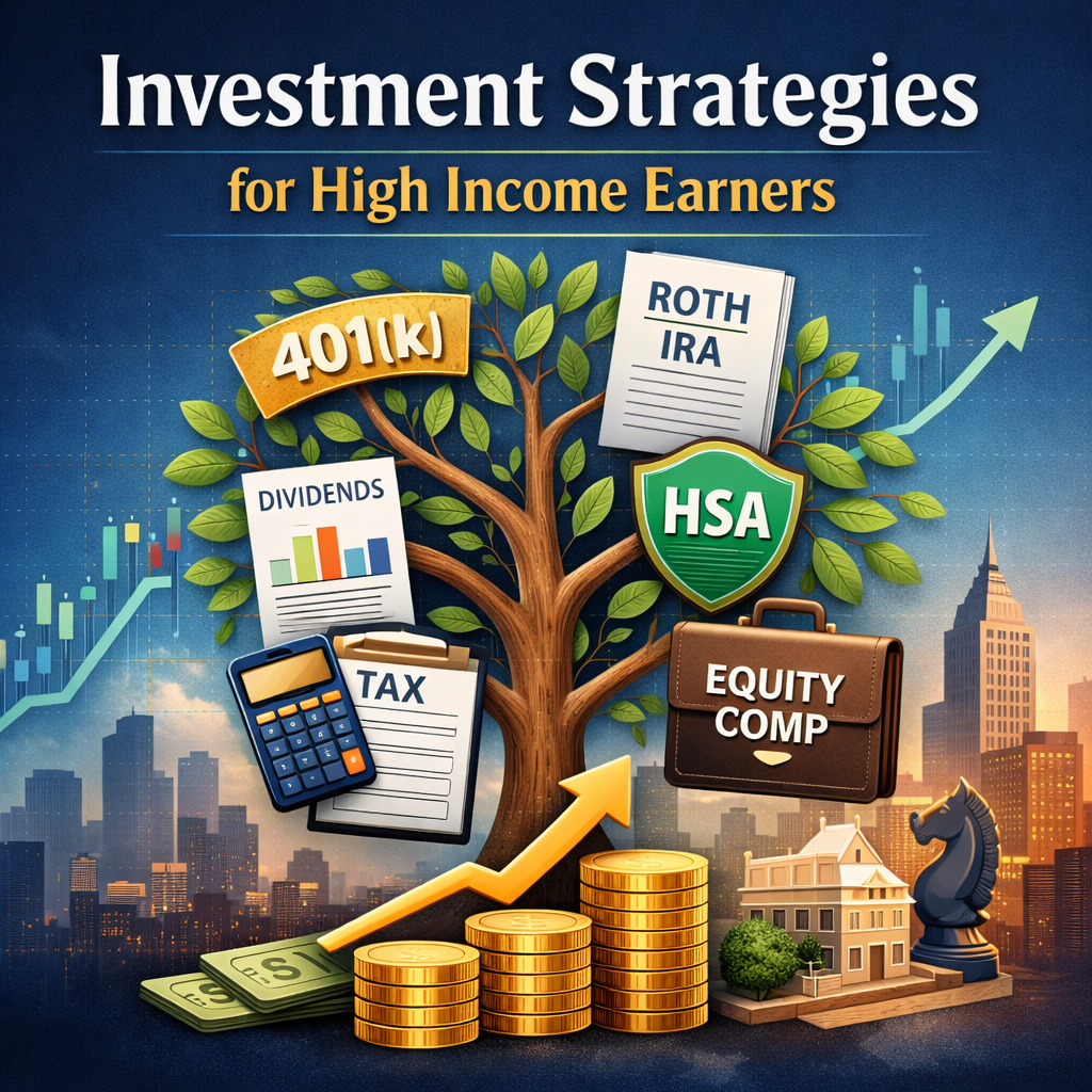 High income professional reviewing diversified investment portfolio and tax planning strategy on desk