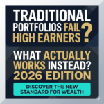 Graphic titled Traditional Portfolios Fail High Earners 2026 Edition, highlighting the shift from traditional portfolio for high income earners toward the new standard for wealth management.