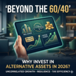 Infographic showing a diversified 2026 investment portfolio including private equity, hedge funds, and real estate as a reason why to invest in alternative assets.